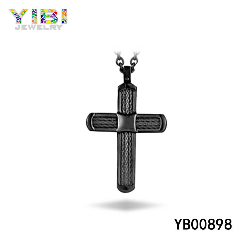 black stainless steel cross necklace