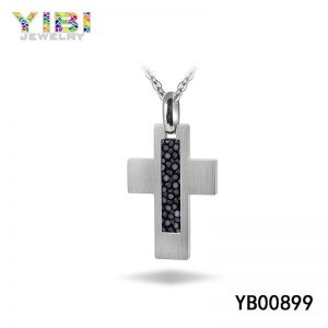 316L Stainless Steel Cross Pendant with Stingray Inlay
