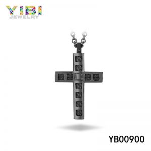 Classic Black Mens Stainless Steel Cross Necklace