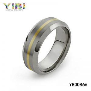 Modern gold inlay titanium wedding band