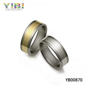 Brushed titanium ring with white gold / gold inlay
