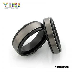 Classic men black brushed titanium ring