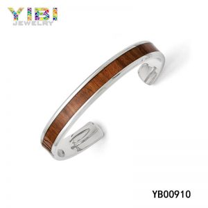 Unique Surgical Stainless Steel Wood Bangle