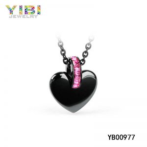 Stainless Steel Heart Necklace with Pink CZ Inlay