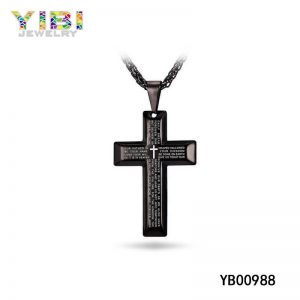 Laser Engraved Black Stainless Steel Cross Necklace