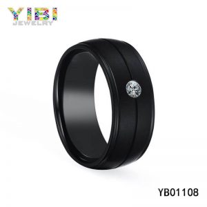 Classic Black Stainless Steel Ring with CZ Inlay