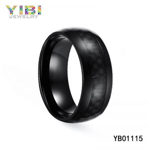 Classic Men Black Stainless Steel Carbon Fiber Ring