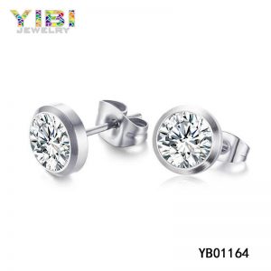 Classic Surgical Steel Stud Earrings with CZ Inlay