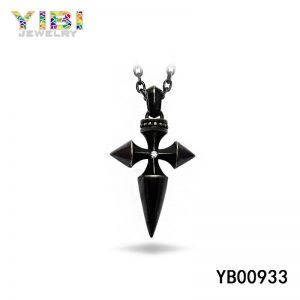 CZ Inlay Vintage Black Stainless Steel Pendant