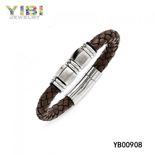 Surgical stainless steel leather bracelet