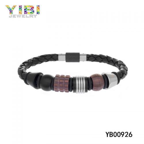 black stainless steel leather bracelet