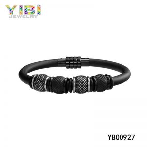 Black 316L Stainless Steel Leather Bracelet