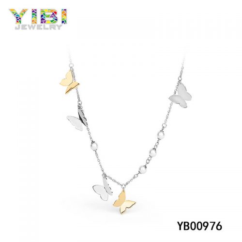 women stainless steel butterfly necklace