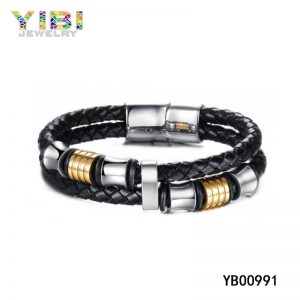 Classic Stainless Steel Leather Bracelet