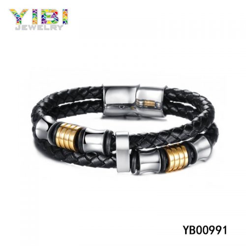 Classic stainless steel leather bracelet