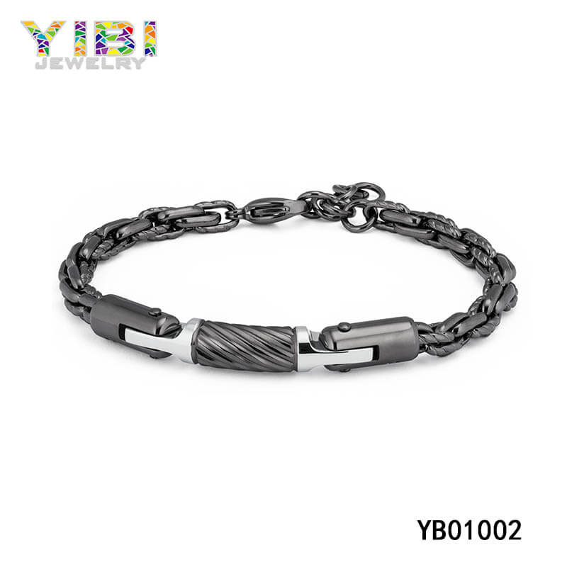 high end stainless steel leather bracelet