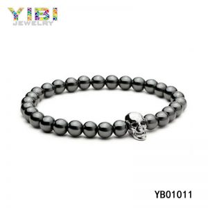 Surgical Stainless Steel Skull Bracelet with Ceramic Beads