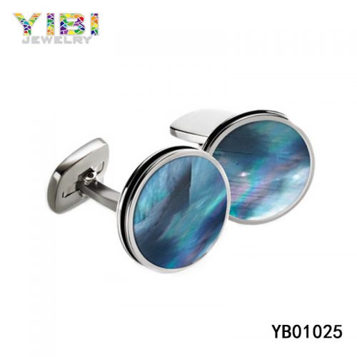  Classic Stainless Steel Abalone Shell Cufflinks