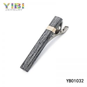 Unique Men Stainless Steel Wood Tie Clips