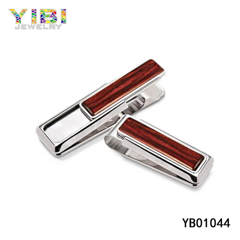 Modern stainless steel wood money clip