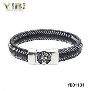 Vintage Men Stainless Steel Leather Bracelet