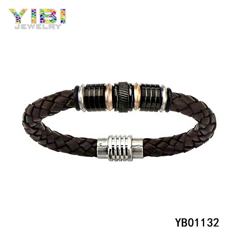 Classic Men Stainless Steel Leather Bracelet