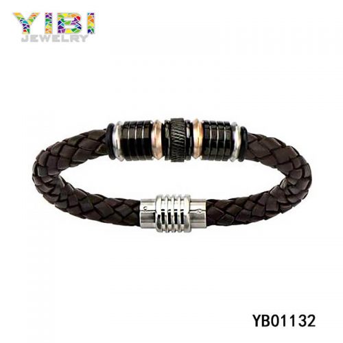 Classic Men Stainless Steel Leather Bracelet