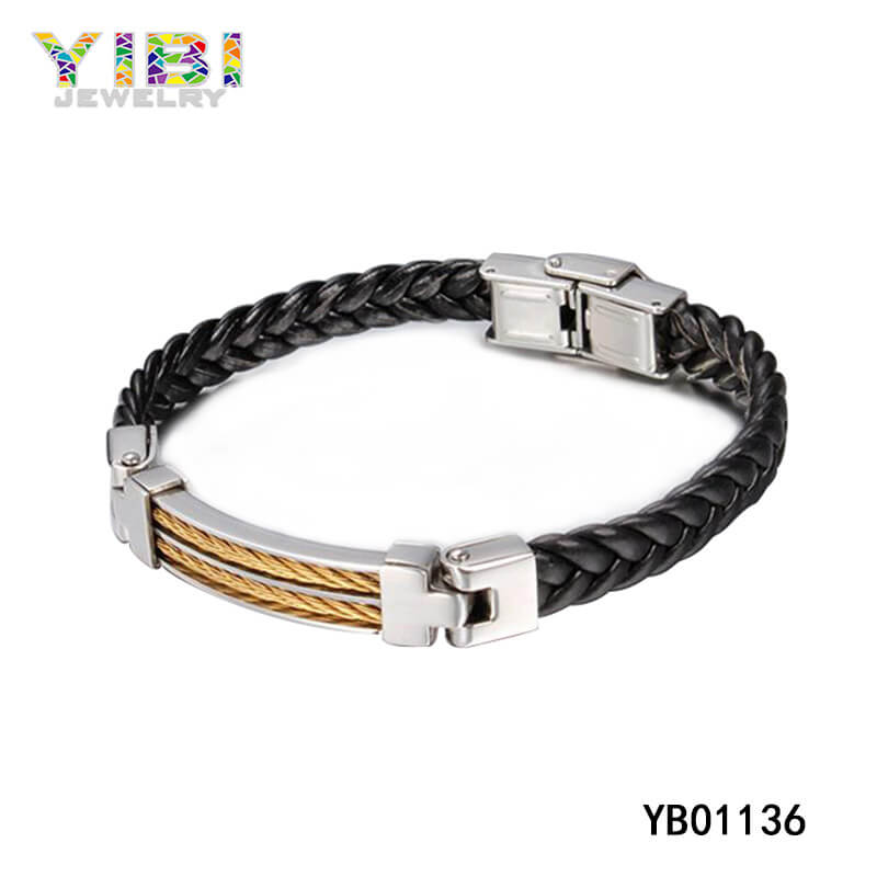 High Quality Stainless Steel Leather Bracelet