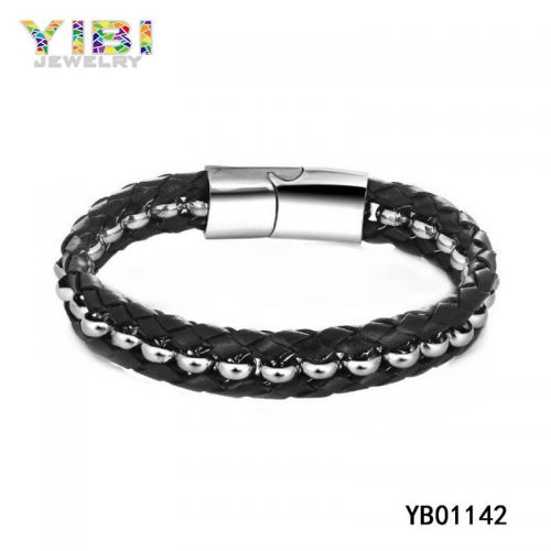 Vintage Men 316L Stainless Steel Leather Bracelet