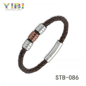 Brown Stainless Steel Leather Bracelet
