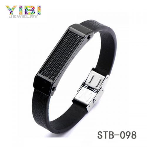 Classic Black Stainless Steel Leather Bracelet