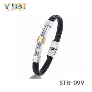 Modern Stainless Steel Leather Bracelet