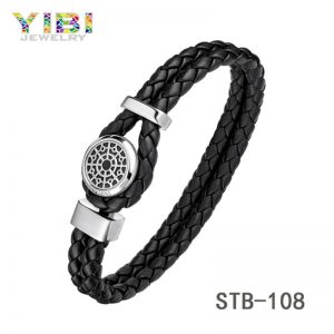 Quality Stainless Steel Black Leather Bracelet