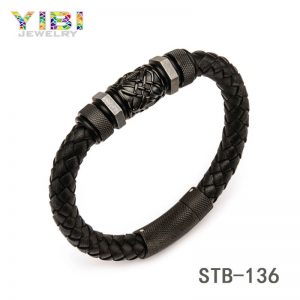 Vintage 316L Stainless Steel Leather Bracelet