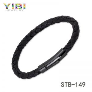 Black Men Stainless Steel Leather Bracelet