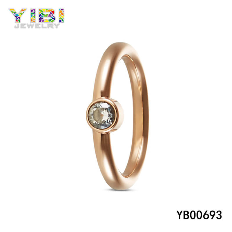 Fashion CZ Inlay Rose Gold Stainless Steel Ring