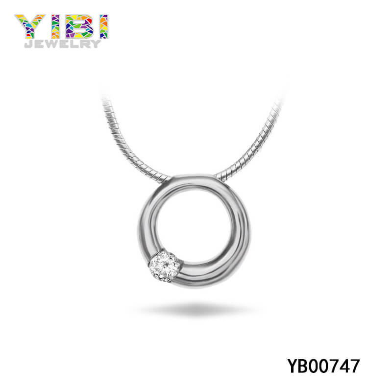 Modern Stainless Steel CZ Inlaid Pendant