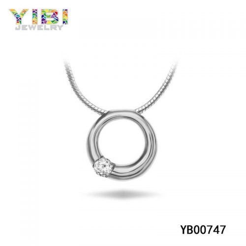 Modern Stainless Steel CZ Inlaid Pendant 
