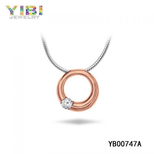  CZ Inlaid Stainless Steel Rose Gold Pendant