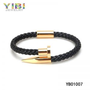 Unique Rose Gold Stainless Steel Leather Bracelet