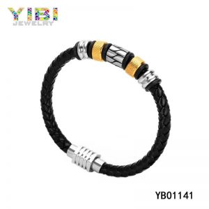 Men Stainless Steel Leather Bracelet