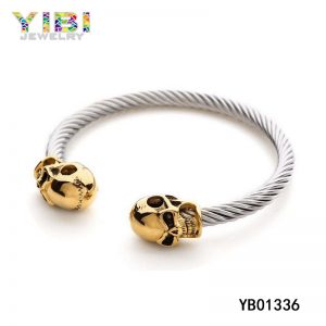 Gold Plated 316L Stainless Steel Skull Bangle