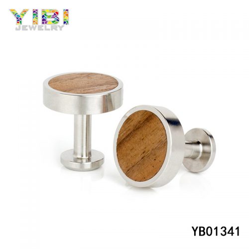 Koa Wood Inlay Stainless Steel Cufflinks