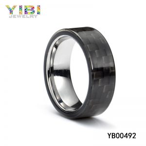 Black Carbon Fiber Inlay 316L Stainless Steel Ring