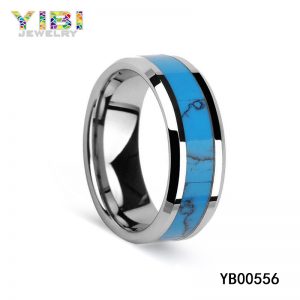 Stainless Steel Turquoise Ring with Polished Beveled Edges