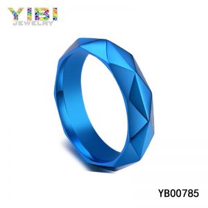 Faceted Cutting Titanium Rings with Blue Plated