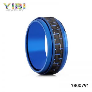 Blue Titanium Rings with Carbon Fiber Inlay