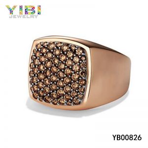Stainless Steel CZ Signet Rings With Rose Gold Plated