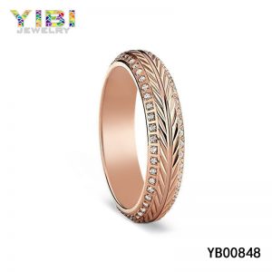 Rose Gold Plated Titanium Rings with CZ Inlay