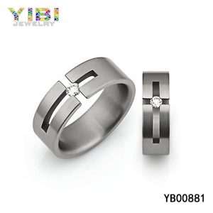 Brushed Titanium Cross Ring with CZ Inlay